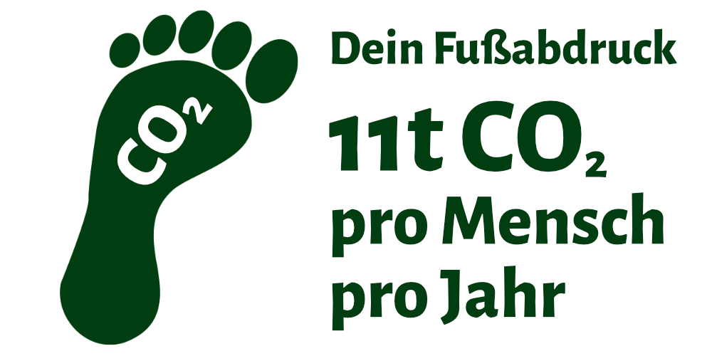 Dein CO2 Fußabruck = 11t CO2 pro Mensch pro Jahr